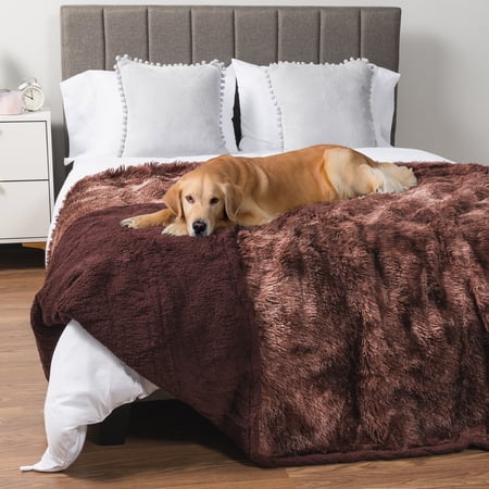 PetAmi WATERPROOF Dog Blanket For Large Dog, Calming Pet Blanket Bed Couch Cover Protector, Washable Sherpa Faux Fur Throw for Sofa Furniture Protection, Soft Fluffy 60x80 Tie-Dye Brown