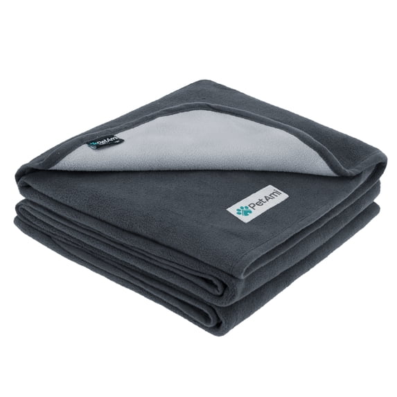 PetAmi Waterproof Dog Blanket For Bed, XL Pet Blanket Couch Cover Protection, Fleece Cat Blanket Throw for Crate Kennel Sofa Furniture Protector, Reversible Soft Plush, Twin 60x80 Gray/Light Gray