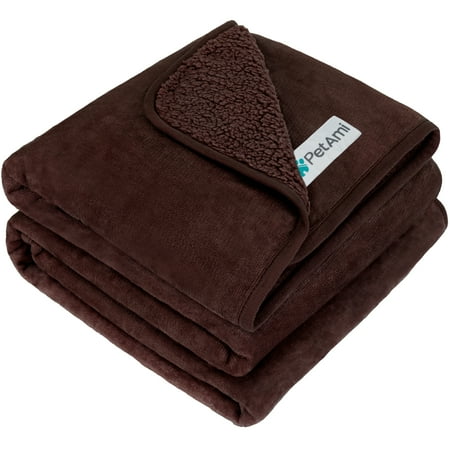 PetAmi Waterproof Dog Blanket For Medium Large Dogs, Pee Proof Pet Blanket Sherpa Fleece Crate Cover, Reversible Cat Throw Bed Kennel Protector, Soft Plush Washable Pad (X-Large 60x80, Brown)