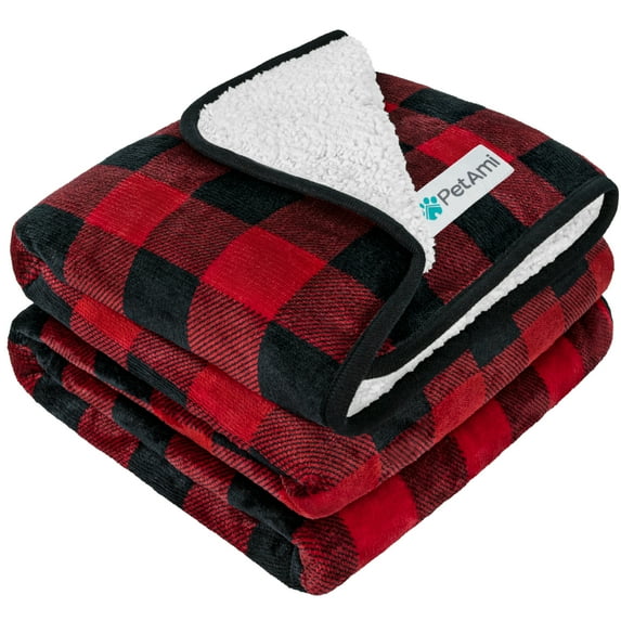PetAmi Waterproof Dog Blanket For Large Giant Dogs, Pee Proof Pet Blanket Sherpa Fleece Crate Cover, Reversible Cat Throw Bed Kennel Protector, Soft Plush Washable Pad (Queen 90x90, Checker Red)
