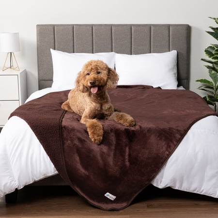 PetAmi Waterproof Dog Blanket For Large Giant Dogs, Pee Proof Pet Blanket Sherpa Fleece Crate Cover, Reversible Cat Throw Bed Kennel Protector, Soft Plush Washable Pad (Queen 90x90, Brown)