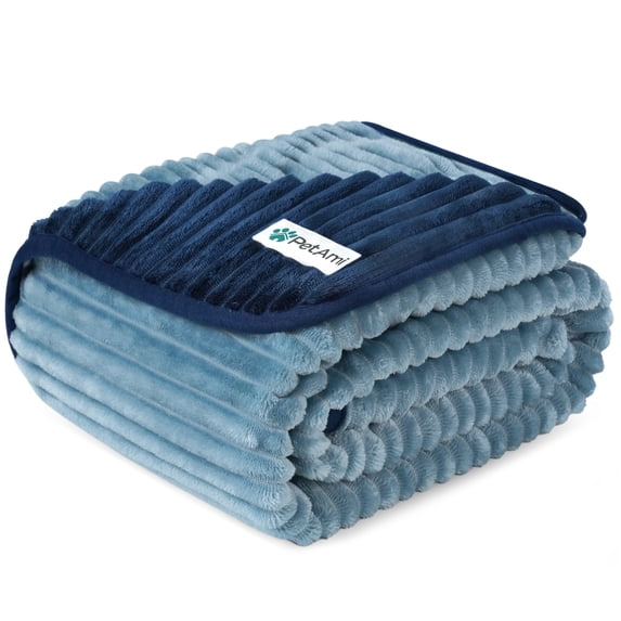 PetAmi Waterproof Dog Blanket, Leakproof Pet Blanket for Small Medium Large Dogs, Reversible Furniture Bed Sofa Couch Cover Protector, Plush Striped Pet Throw for Indoor Cat, 40x60 In, Navy Blue