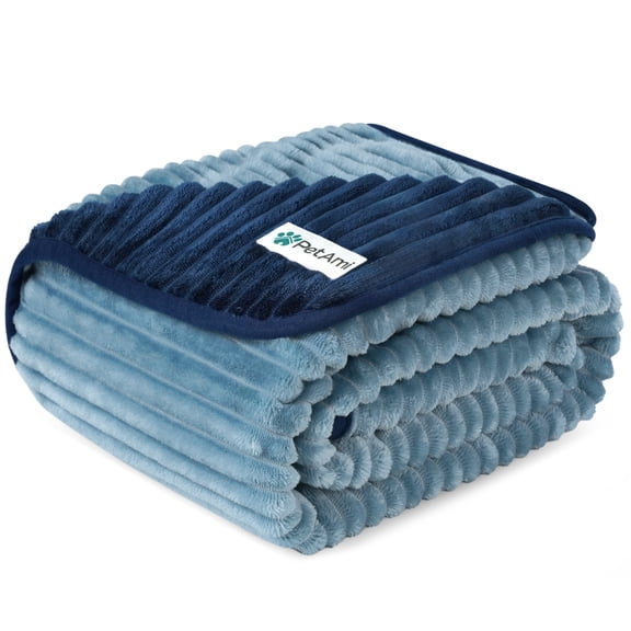 PetAmi Waterproof Dog Blanket, Leakproof Pet Blanket for Small Medium Large Dogs, Reversible Furniture Bed Sofa Couch Cover Protector, Plush Striped Pet Throw for Indoor Cat, 60x80 In, Navy Blue