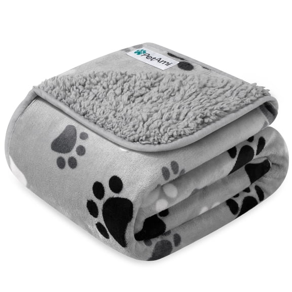 PetAmi Waterproof Dog Blanket For Medium Large Dogs, Pee Proof Pet Blanket for Couch Bed, Reversible Water Proof Blanket for Puppy Indoor Cat, Soft Dog Fleece Blankets Washable, 40x60 Paw Gray