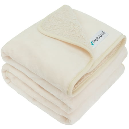 PetAmi Waterproof Dog Blanket For Medium Large Dogs, Pee Proof Pet Blanket Sherpa Fleece Couch Cover, Reversible Cat Throw Bed Sofa Protector, Soft Plush Washable Pad (Large 40x60, Beige)