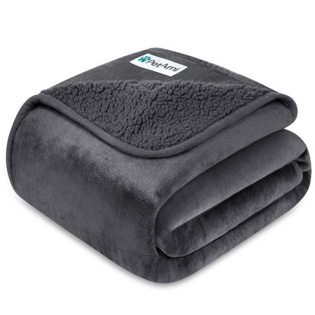 PetAmi Waterproof Dog Blanket For Medium Large Dogs, Pee Proof Pet Blanket for Couch Bed, Reversible Water Proof Blanket for Puppy Indoor Cat, Soft Dog Fleece Blankets Washable, 40x60 Gray