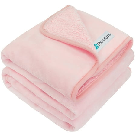 PetAmi Waterproof Dog Blanket For Medium Large Dogs, Pee Proof Pet Blanket Sherpa Fleece Couch Cover, Reversible Cat Throw Bed Sofa Protector, Soft Plush Washable Pad (Large 40x60, Pink)