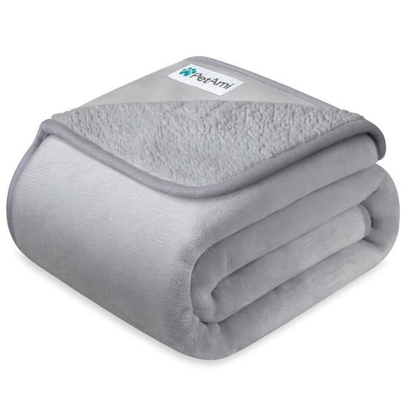PetAmi Premium Waterproof Dog Blanket for Large Dogs, Reversible Sherpa & Flannel Fleece, Leakproof Pet Throw for Couch Protection, Soft Plush Furniture Protector for Cats, Washable, 60x80 Light Grey