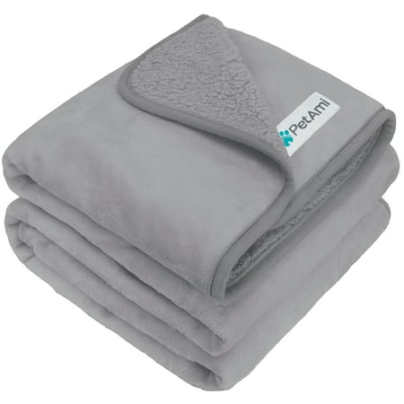 PetAmi Waterproof Dog Blanket For Medium Large Dogs, Pee Proof Pet Blanket Sherpa Fleece Crate Cover, Reversible Cat Throw Bed Kennel Protector, Soft Plush Washable Pad (X-Large 60x80, Light Gray)