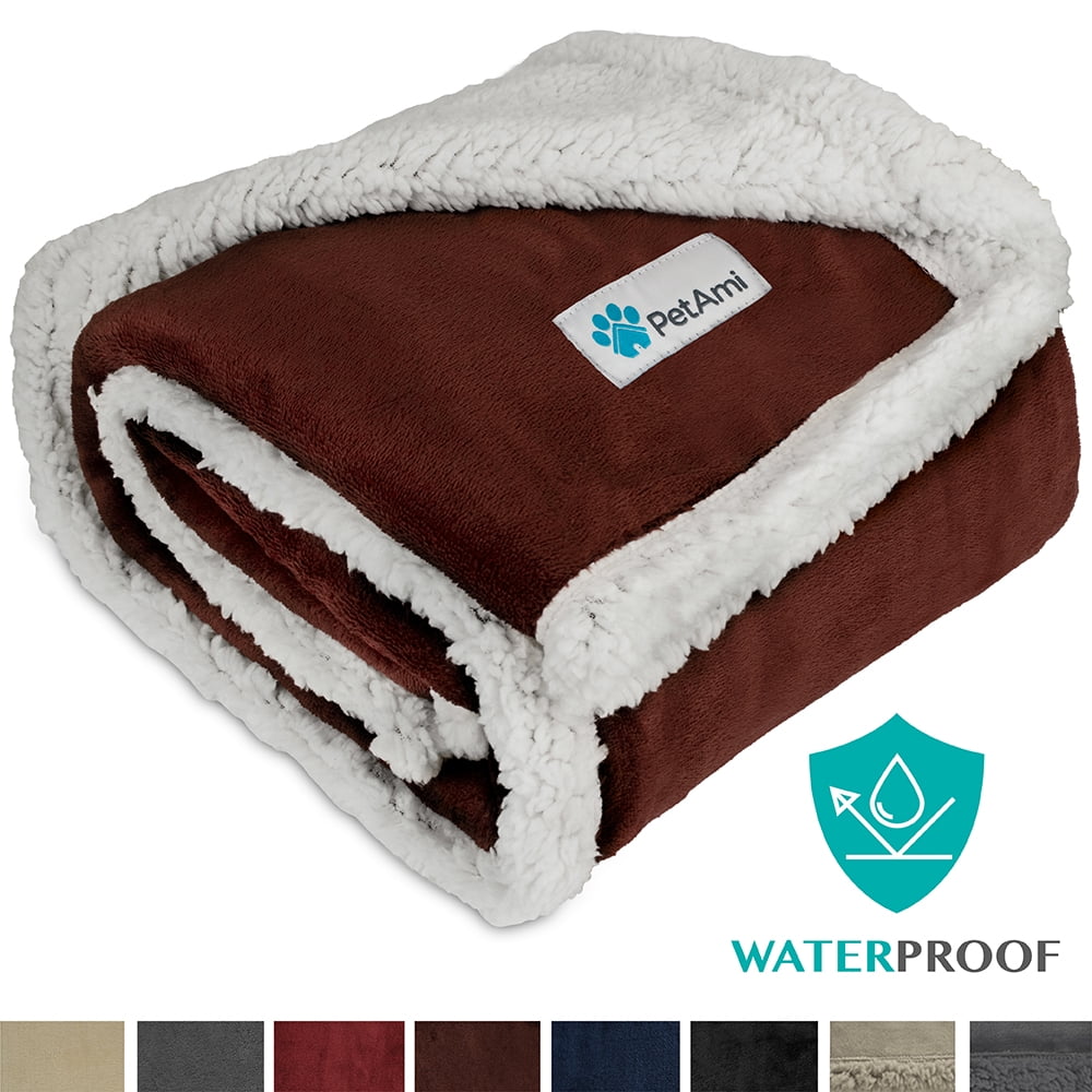 PetAmi Waterproof Dog Blanket for Small Medium Dog Puppy Cat Throw for Couch Cover Leakproof Protection, Sherpa Fleece, Reversible Soft Washable 29x40 Brown