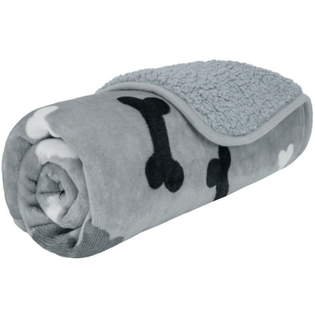 PetAmi Waterproof Dog Blanket For Small Medium Dogs, Pee Proof Pet Blanket Sherpa Fleece Couch Cover, Reversible Cat Throw Bed Sofa Protector, Soft Plush Washable Pad (Medium 29x40, Bone Print Gray)