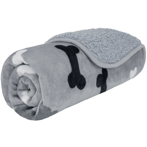 PetAmi Waterproof Dog Blanket For Small Medium Dogs, Pee Proof Pet Blanket Sherpa Fleece Couch Cover, Reversible Cat Throw Bed Sofa Protector, Soft Plush Washable Pad (Medium 29x40, Bone Print Gray)