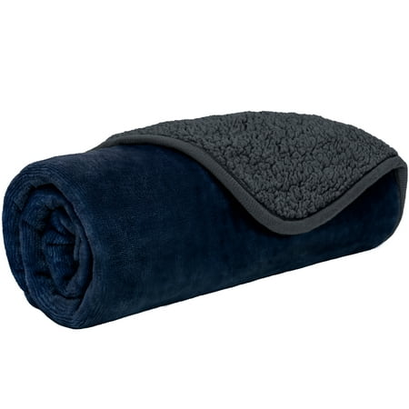PetAmi Waterproof Dog Blanket For Small Medium Dogs, Pee Proof Pet Blanket Sherpa Fleece Couch Cover, Reversible Cat Throw Bed Sofa Protector, Soft Plush Washable Pad (Medium 29x40, Blue/Gray)