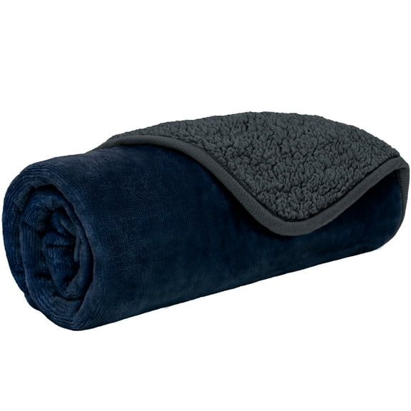 PetAmi Waterproof Dog Blanket For Small Medium Dogs, Pee Proof Pet Blanket Sherpa Fleece Couch Cover, Reversible Cat Throw Bed Sofa Protector, Soft Plush Washable Pad (Medium 29x40, Blue/Gray)