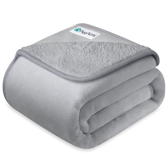 PetAmi Waterproof Dog Blanket For Small Medium Dogs, Pee Proof Pet Blanket for Couch Bed, Reversible Water Proof Blanket for Puppy Indoor Cat, Soft Dog Fleece Blankets Washable, 24x32 Light Gray