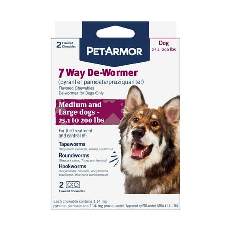 PetArmor 7 Way De-Wormer for Dogs (Over 25 lbs), 2 Chewable Tablets