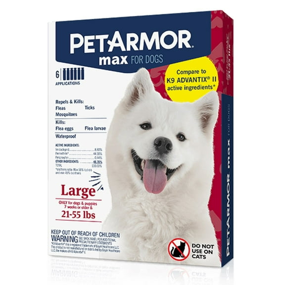 PetArmor Max Flea, Tick and Mosquito Prevention for Large Dogs (21 to 55 Pounds), Topical Dog Flea Treatment Repels and Kills, 6 Month Supply