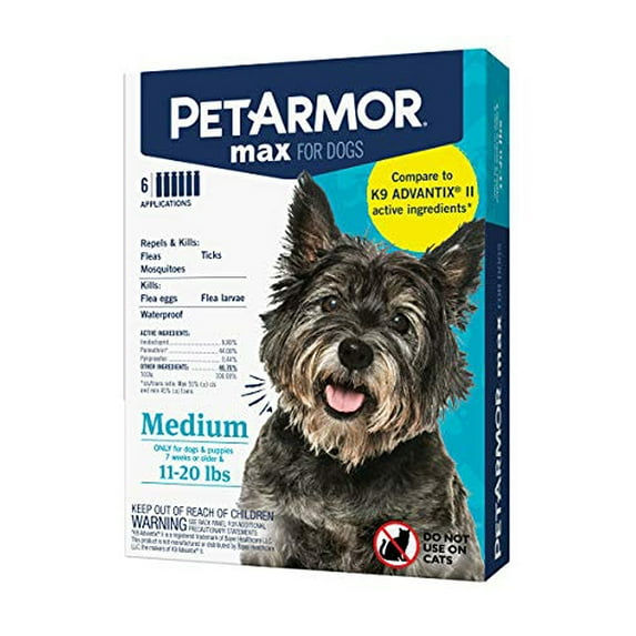 PetArmor Max Flea, Tick and Mosquito Prevention for Medium Dogs (11 to 20 Pounds), Topical Dog Flea Treatment Repels and Kills, 6 Month Supply