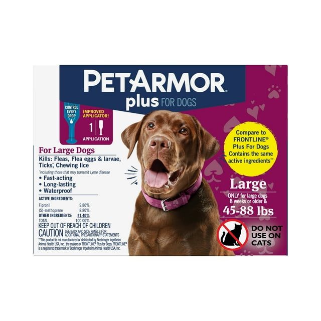 PetArmor Plus Flea & Tick Prevention for Large Dogs 45-88 lbs, 1 Month ...