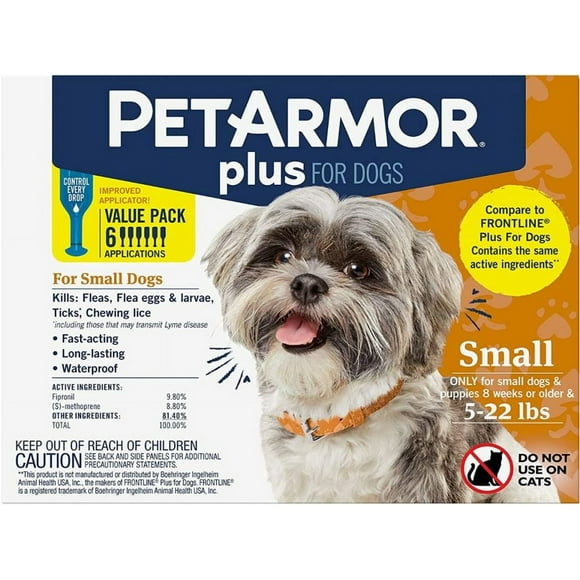 PetArmor Plus Flea and Tick Topical Treatment for Small Dogs 4-22 lbs [Dog, Flea & Tick Dips] 6 count