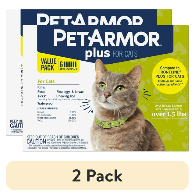 (2 pack) PetArmor Plus Flea & Tick Prevention for Cats (over 1.5 lbs), 6 Treatments