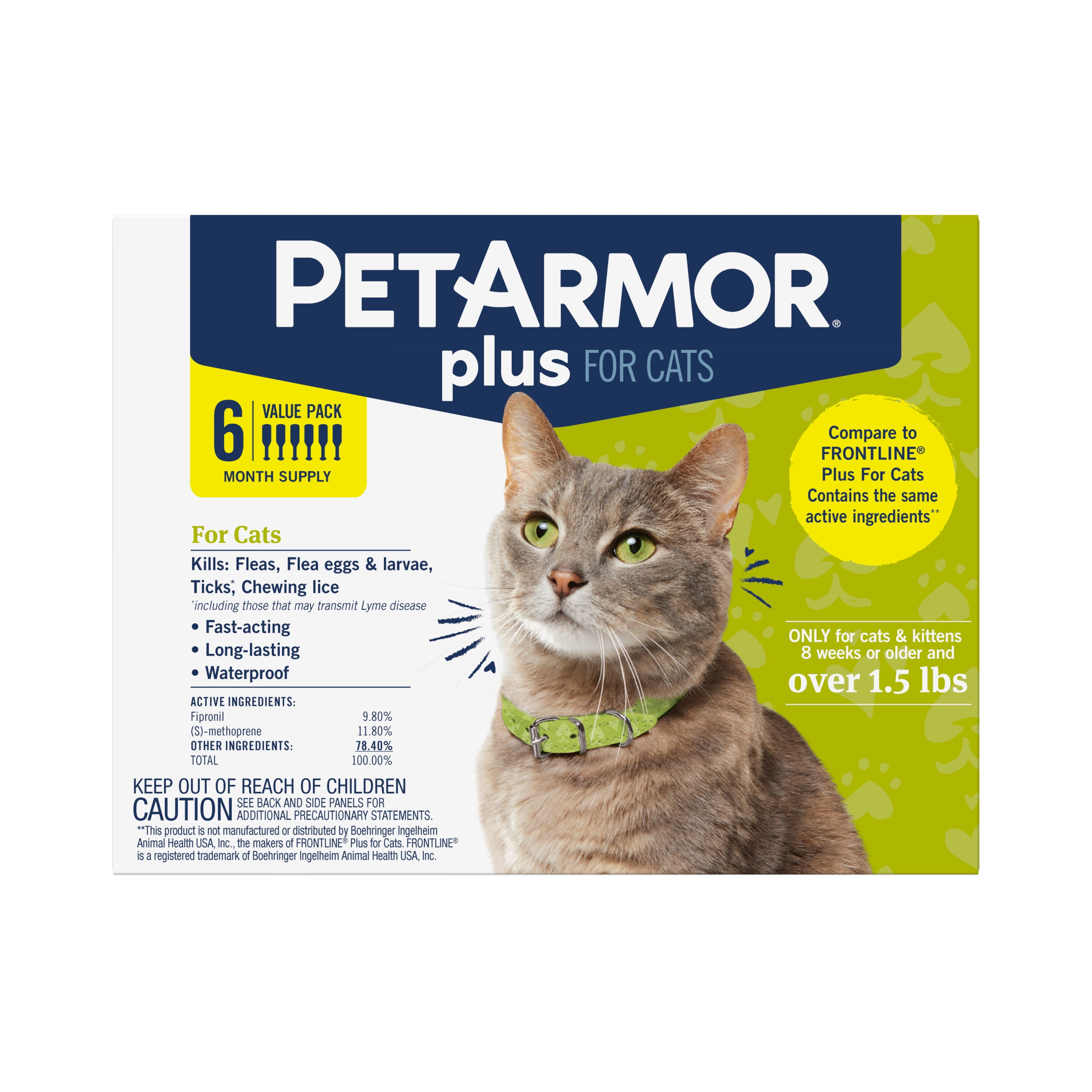 PetArmor Plus Flea and Tick Treatment for Cats Over 1.5 Pounds 6 Count