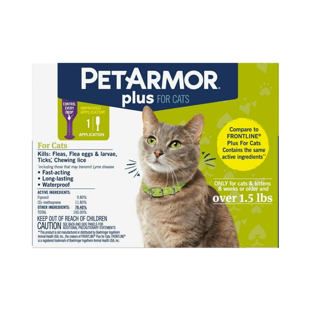 PetArmor Plus for Cats Flea & Tick Prevention, over 1.5 lbs, 1 Month