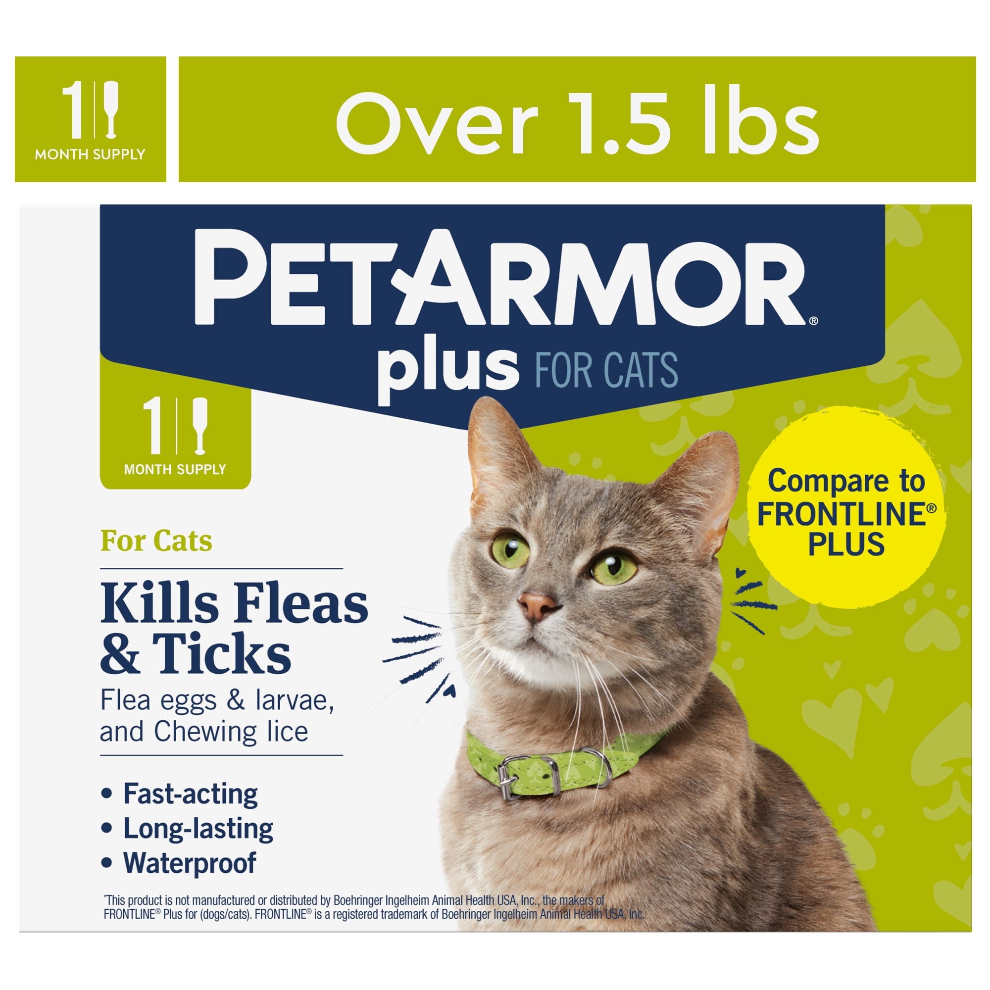 PETARMOR Plus for Cats Flea & Tick Prevention, over 1.5 lbs, 1 Month Supply
