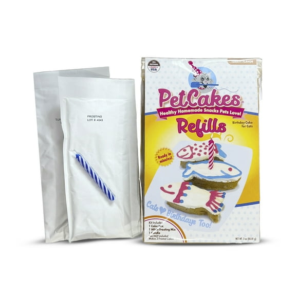 PetCakes Birthday Treat Mix Refills for Cats - Make Healthy Cakes - Includes 1 Cake Mix, 1 Frosting & Candle, Turkey Flavor - Net Wt. 3oz