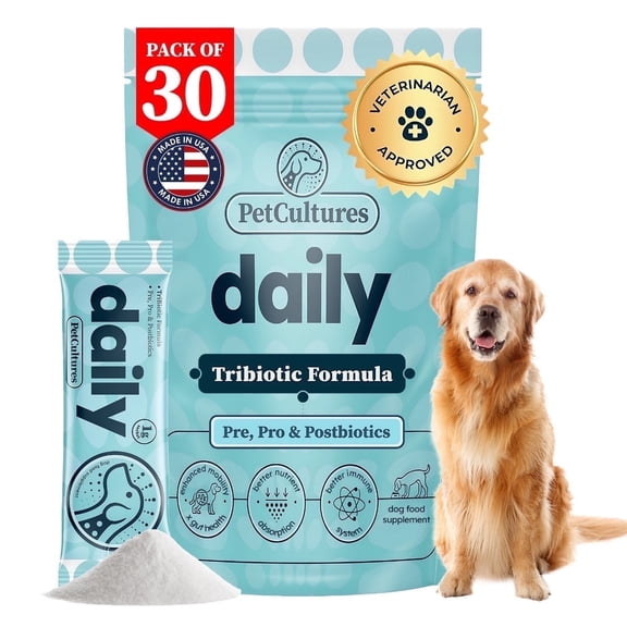 PetCultures Daily Dog TRIbiotic - Probiotics for Dogs - 30 Packs Powder - USA Made - Dog probiotic Powder