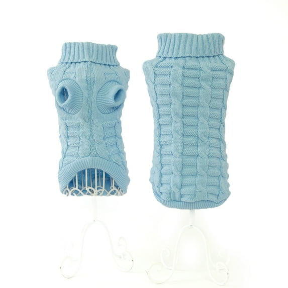 PetEquip Cat Sweater Small Dog Clothing Pet Outdoor Warm Coat Puppy Cable Knit Turtleneck Clothes - XL - Light Blue