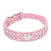PetEquip Pet Collar Rhinestones Crystal Heart PU Leather Pet Necklace Jewelry Holiday Gifts,Pink,M