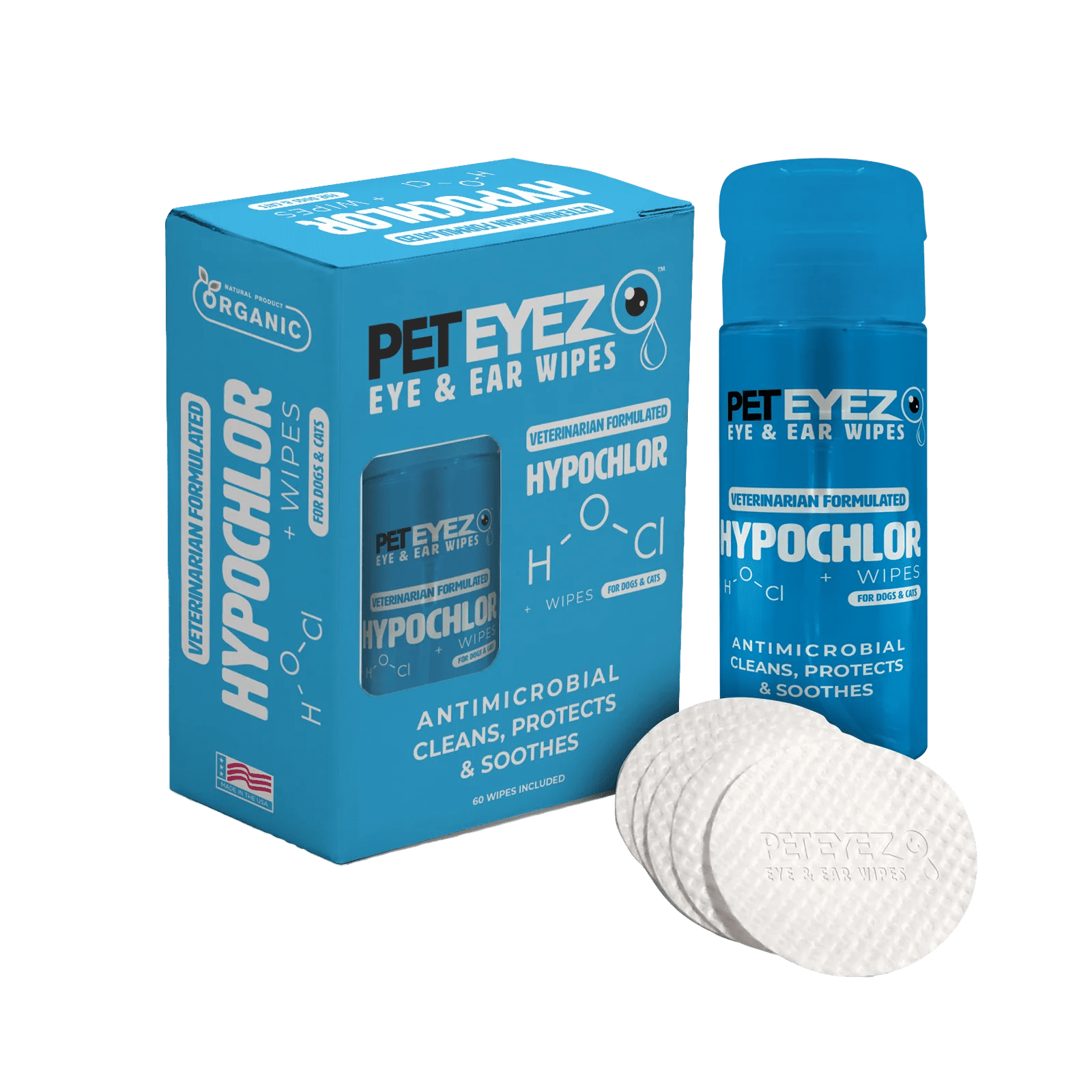PetEyez Eye and Ear Wipes for Dogs and Cats Antimicrobial cleans