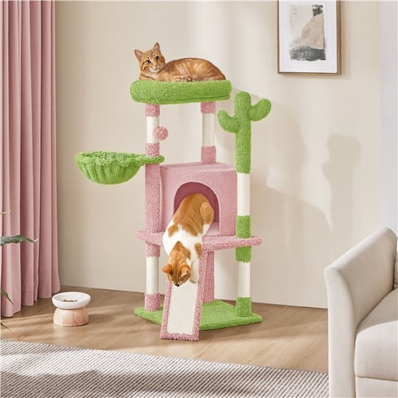 PetFurnish 42 H Cactus Cat Tree - Kitten Tree Condo with Natural Sisal Scratching Post, Made of Plush & Particleboard for Indoor Kittens