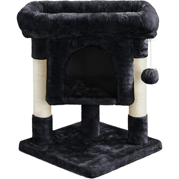 PetFurnish  Cat Scratching Posts with Bed, 23.5 Inches Cat Kitten Scratcher Featuring with Sisal Scratch Posts, Interactive Dangling Ball for Indoor Large Cats, Black