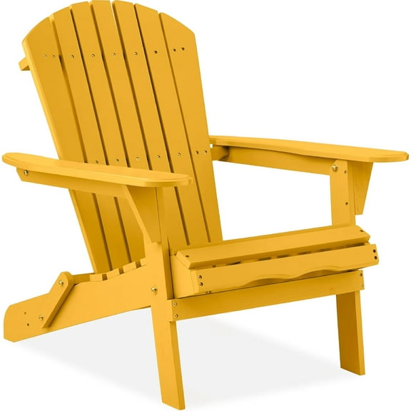 PetFurnish Folding Adirondack Chair Outdoor Wooden Accent Furniture Fire Pit Lounge Chairs for Yard, Garden, Patio w/ 350lb Weight Capacity-Marigold Yellow