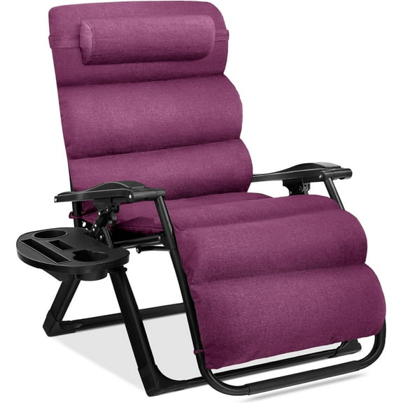 PetFurnish Oversized Zero Gravity Chair, Folding Outdoor Patio Recliner, XL Anti Gravity Lounger w/Removable Cushion, Cup Holder, Side Tray, 350lb Capacity - Amethyst Purple