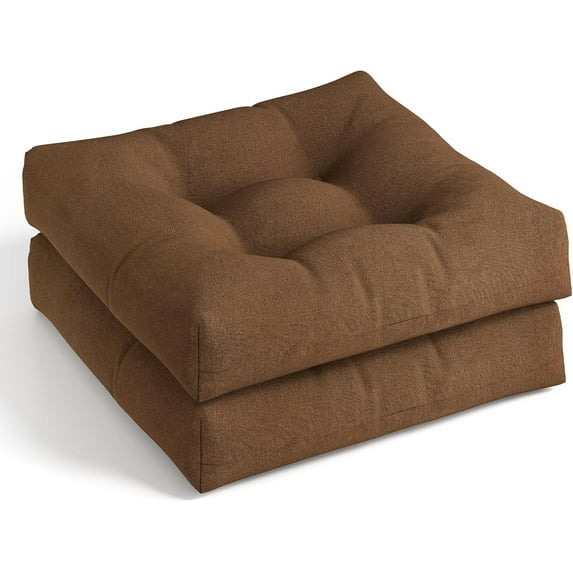 PetFurnish Set of 2 Tufted Patio Cushions, 4" Outdoor Seat Cushions, Waterproof & High Elasticity for Comfortable Sitting Experience, Square Chair Cushions for Indoor Outdoor Use, Brown