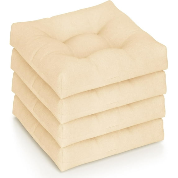 PetFurnish Set of 4 Tufted Patio Cushions, 4" Outdoor Seat Cushions, Waterproof & High Elasticity for Comfortable Sitting Experience, Square Chair Cushions for Indoor Outdoor Use, Beige