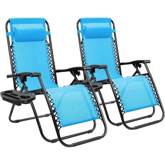 PetFurnish Zero Gravity Chair Adjustable Folding Lawn Lounge Chairs Outdoor Lounge Gravity Chair Camp Reclining Lounge Chair with Pillows for Poolside Backyard and Beach Set of 2 (Sky Blue)