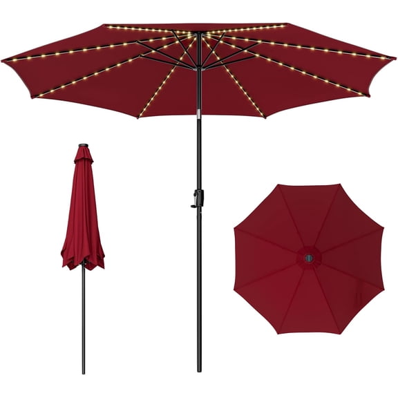 PetFurnishn 10 FT Solar Patio Umbrella with 112 LED Light, Outdoor Umbrella with Tilt Adjustment, Crank System, 8 Metal Ribs & Vented Top, Deck Table Market Umbrella for Garden Pool Deck Yard