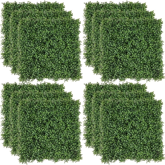 PetFurnishn 12 Pcs 20” x 20” Grass Wall Panels, Artificial Boxwood Panels w/Insertable Branches, Privacy Hedge Screen for Wedding Decor, Fake Greenery Grass Wall Backdrop for Backyard Porch Garden