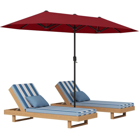 PetFurnishn 13 FT Double-sided Patio Umbrella, Outdoor Large Twin Size Umbrella w/Crank Handle & 12 Heavy-Duty Ribs, Oversized Rectangle Market Umbrella for Garden Deck Poolside-Red