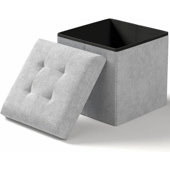 PetFurnishn 15 Inches Small Folding Storage Ottoman Cube, Storage Footrest, Foot Rest Stool, for Living Room, Bedroom, Dorm, Hallway, Entryway, Light Gray