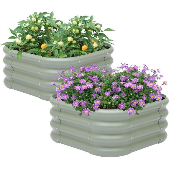 PetFurnishn 2-Pack 2x1ft Galvanized Raised Garden Bed, Outdoor Planter Bed, Metal Planter Box for Gardening and Planting-2x2x1ft-2Pack-Light Green
