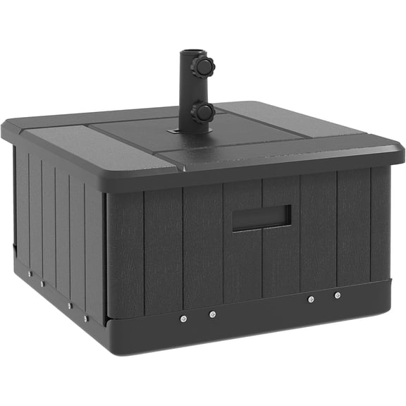 PetFurnishn 3-in-1 Outdoor Umbrella Base, Coffee End Table, Flower Box Planter with Drain Hole, 175 lbs. Capacity Fillable Patio Umbrella Stand Table with Wheels and Handles, Black