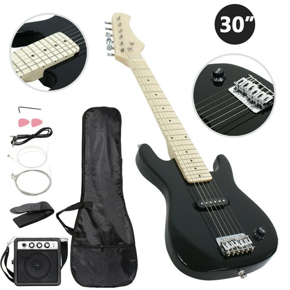 PetFurnishn 30" Kids Electric Guitar - 3 Colors Available with 5w Amp, Strap, Strings, Gig Bag & Picks,Complete Beginner Guitar Set for Children, Child-Sized Electric Guitar for Kids Ages 6-12​-Black