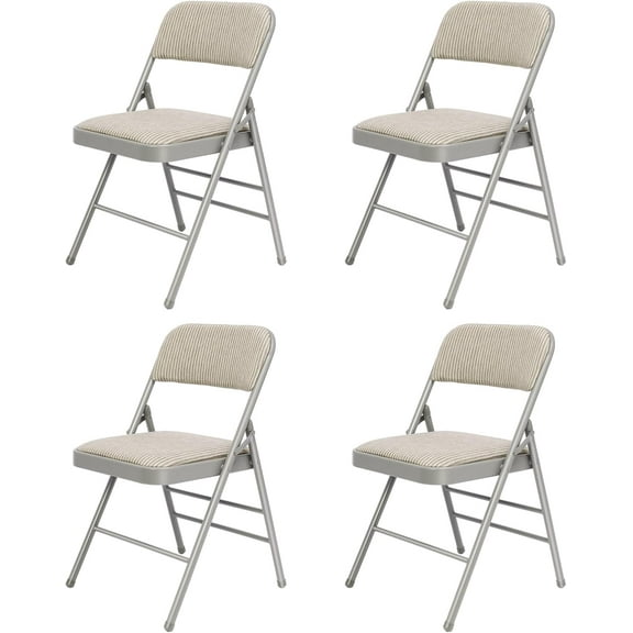 PetFurnishn 4 Pack Grey Folding Chairs with Fabric Padded Cushion, Fabric Dining Chair Set Portable Indoor Outdoor Stackable Folding Chair for Home Office Events Wedding Party