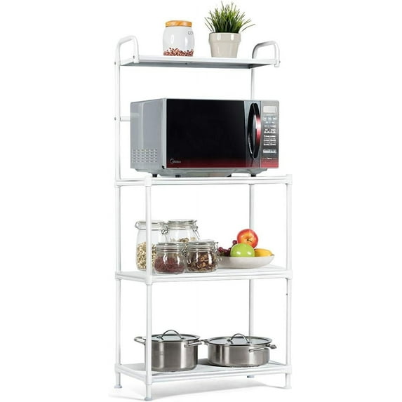 PetFurnishn 4-Tier Kitchen Microwave Storage Rack Oven Stand Strong Mesh Wire Metal Shelves Free Standing Bakers Rack Shelving Utility Unit, 23.5" Lx13.5 Wx53.5 H (White)