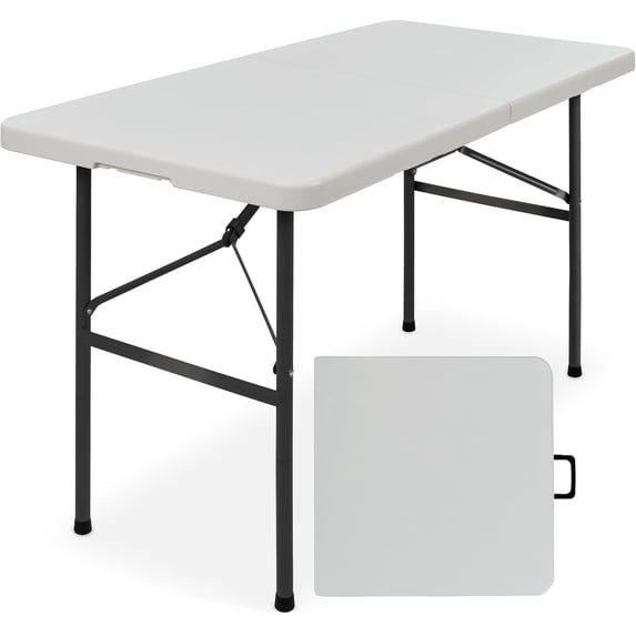 PetFurnishn 4ft Plastic Folding Table, Indoor Outdoor Heavy Duty Portable w/Handle, Lock for Picnic, Party, Camping - Light Gray